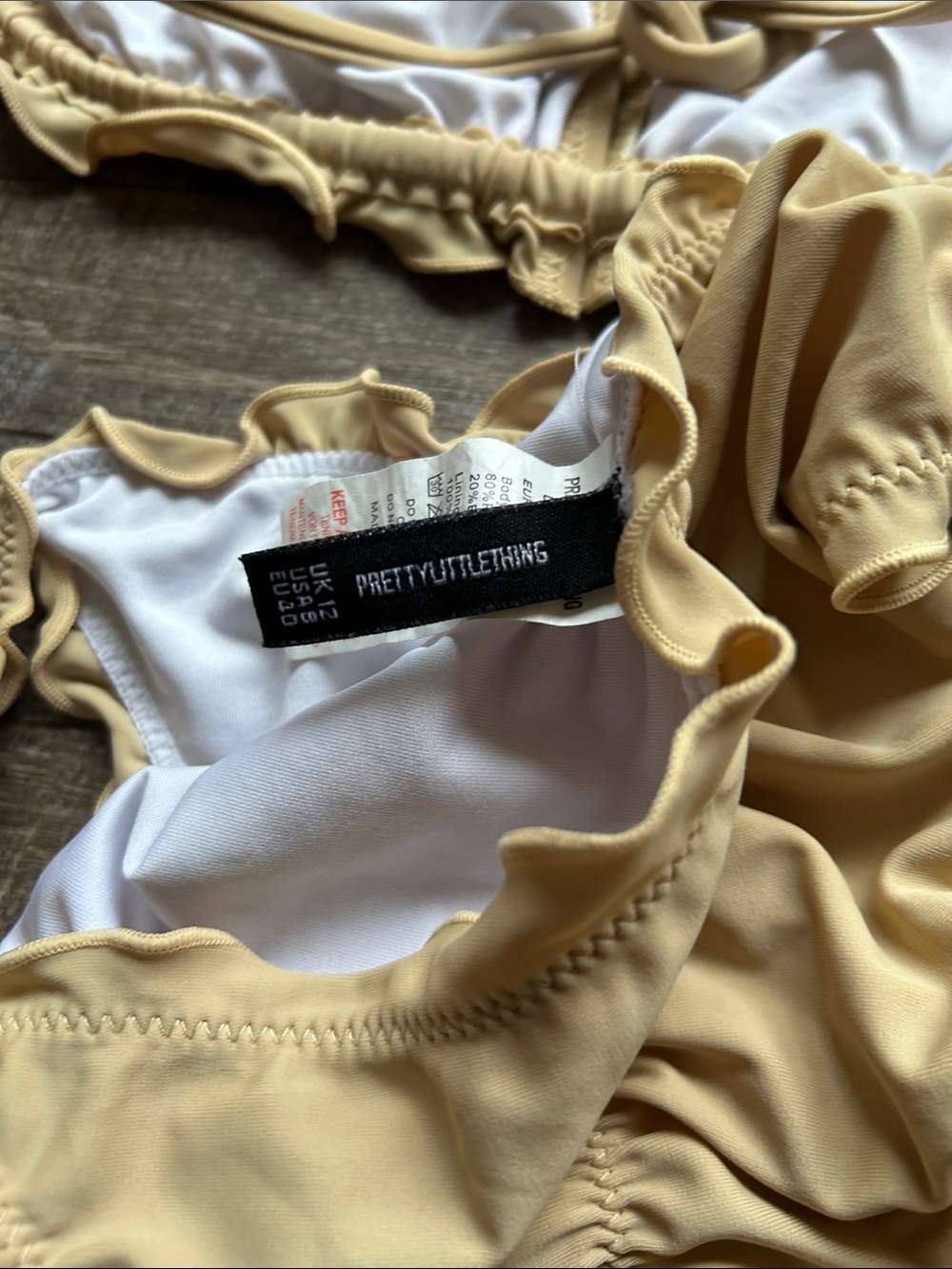 PrettyLittleThing Beige Ruffle Triangle Bikini - Picture 4 of 5
